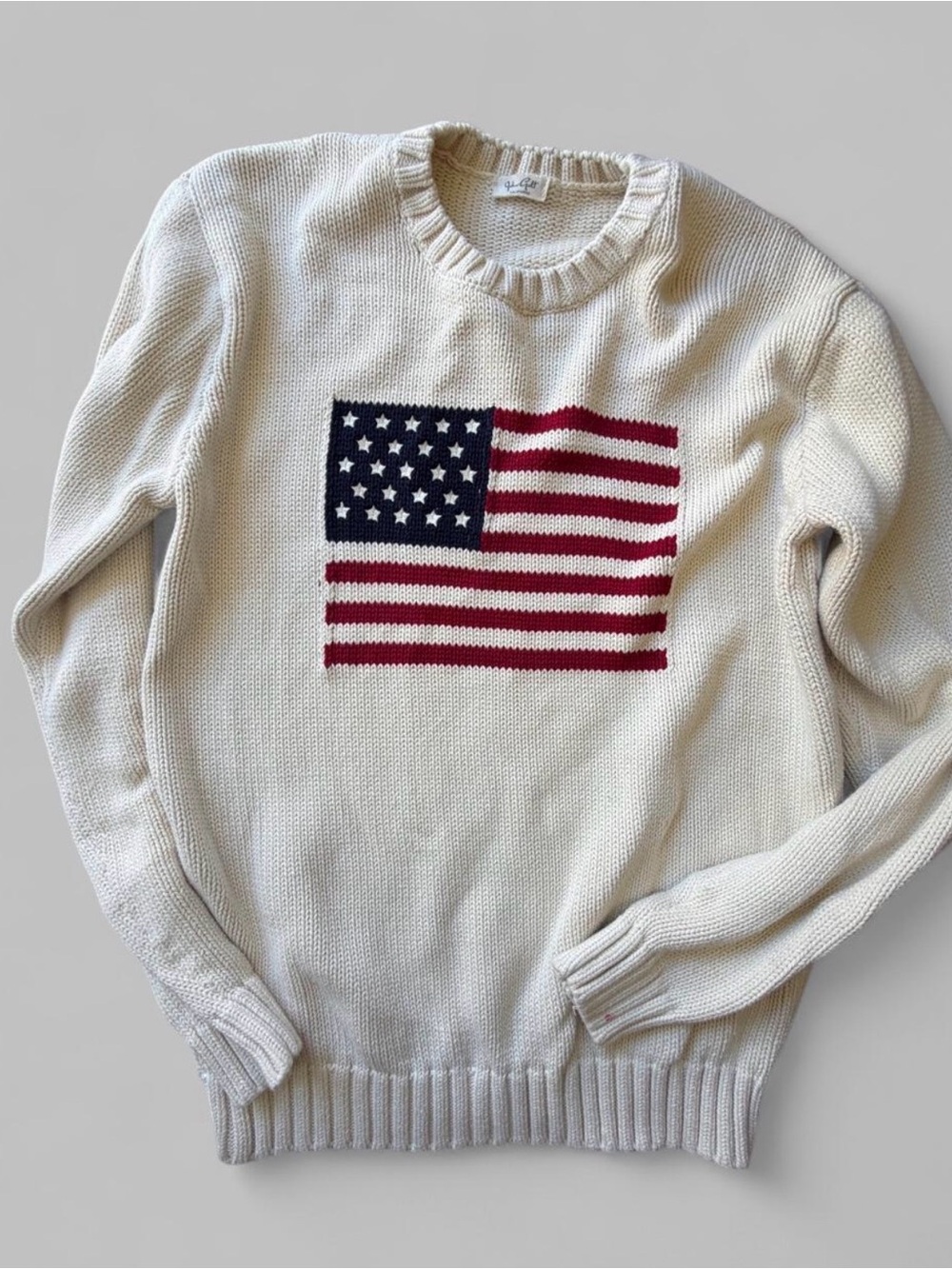 Brandy Melville Cream Knit Sweater with American Flag
